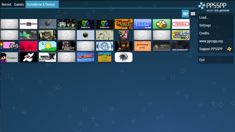 Another window showing games and menu of ppsspp gold
