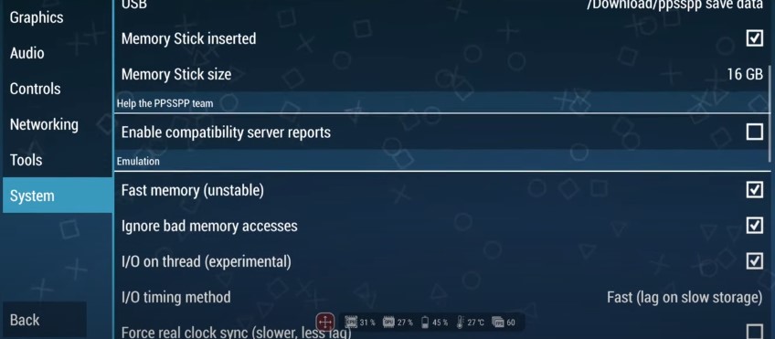 System Settings options Image